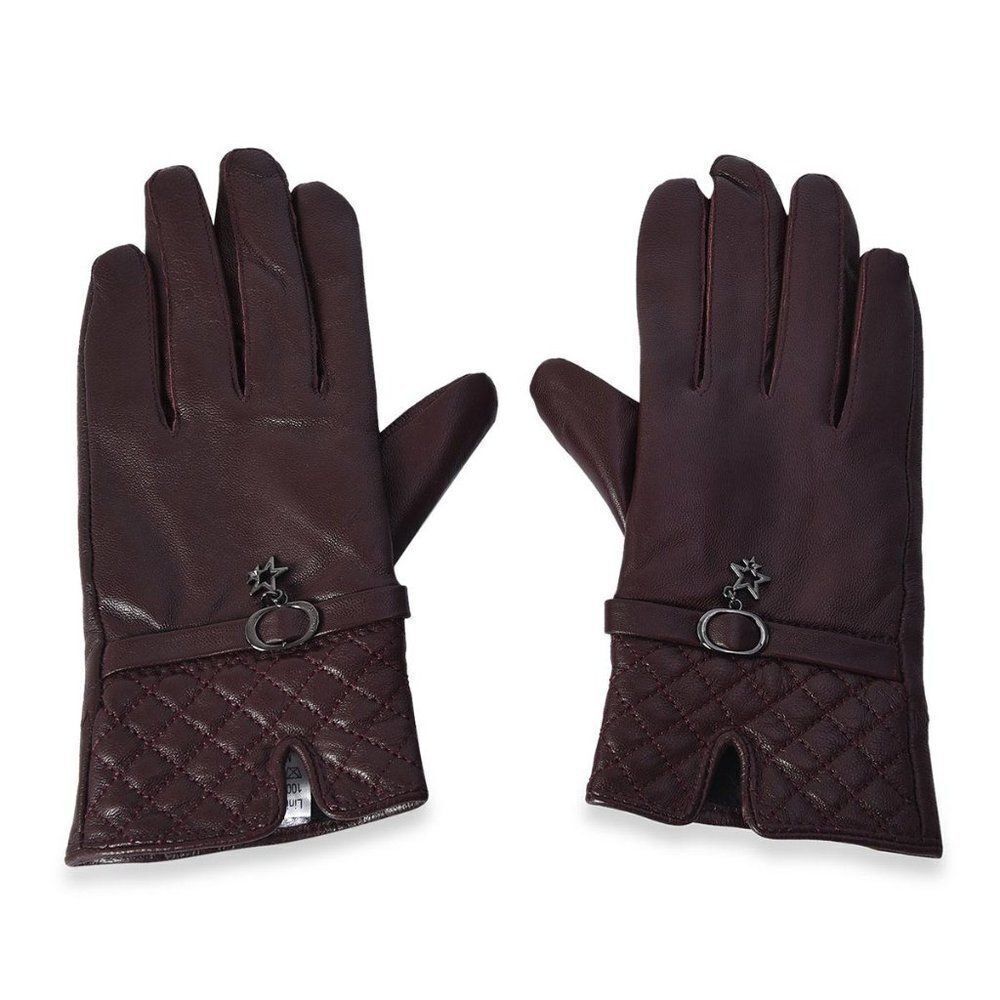 Touchscreen Gloves Leather Quilted Pattern Maroon